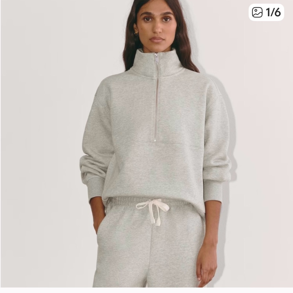 Everlane Gray Sweater High-Collar 1/4 Zip Sweatshirt Small Oversized Pullover